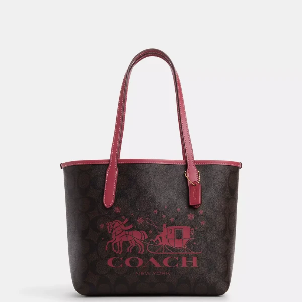【瑕疵处理】COACH蔻驰 迷你 city 23深棕拼粉吸口托特单肩包CM183