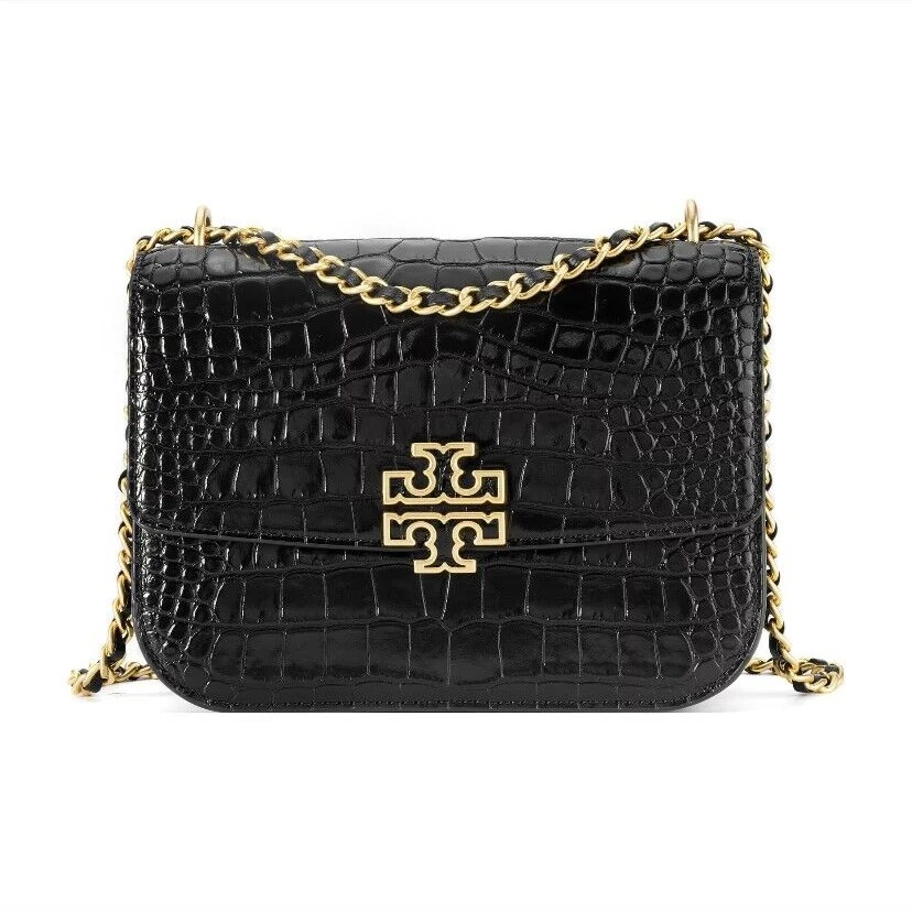 【XIAO】Tory Burch/汤丽柏琦 Britten鳄鱼纹黑色小号链条单肩包