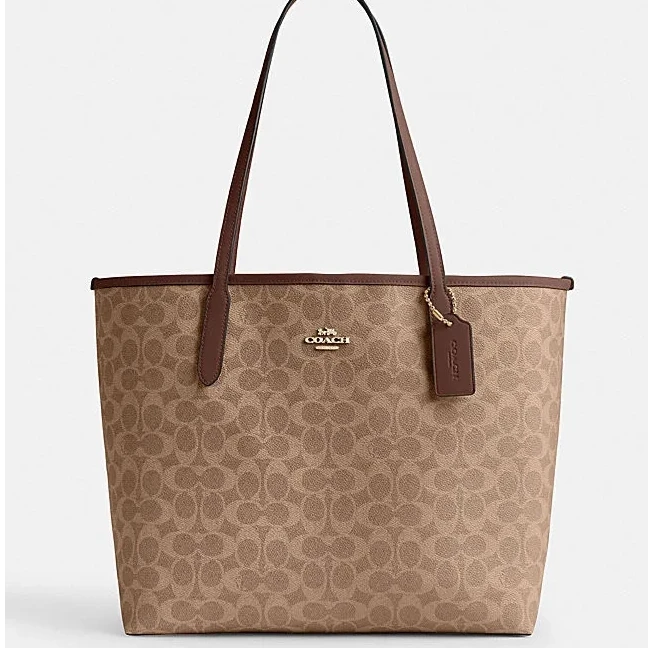 【新款】COACH蔻驰 CITY33 复古棕 吸扣托特单肩包CV976 33*29*16cm