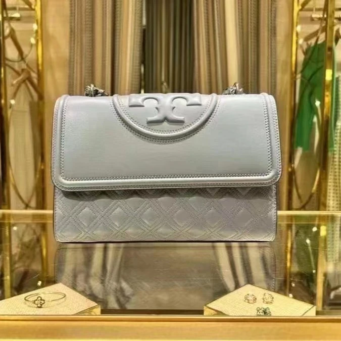【XIAO】Tory Burch/汤丽柏琦Fleming灰蓝色小号链条包 21*6.5*13.5