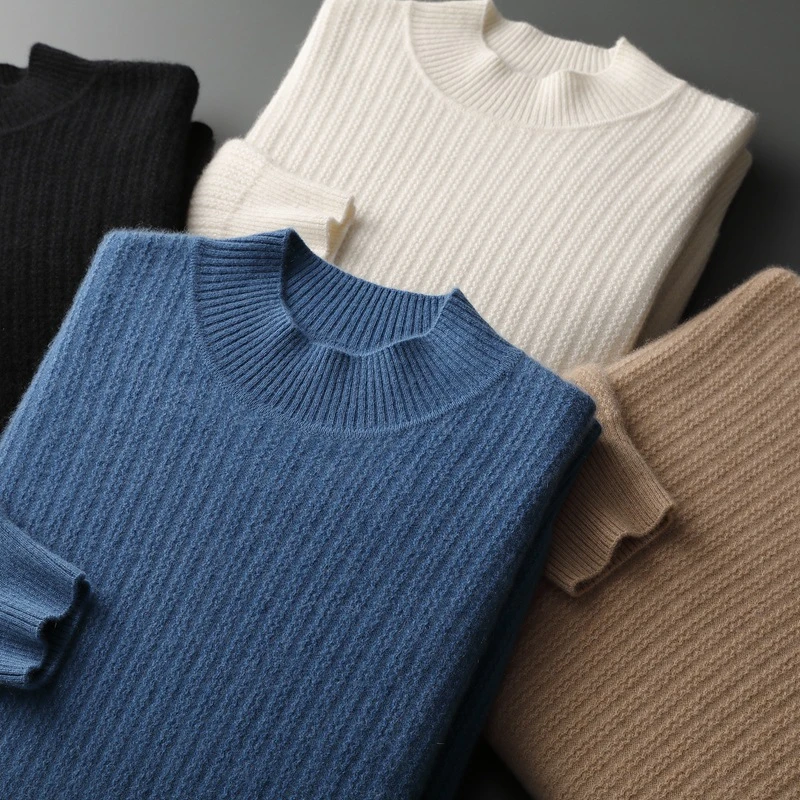 2022秋冬季重磅加厚100羊绒衫男圆领提花针织毛衣短款大码针织衫