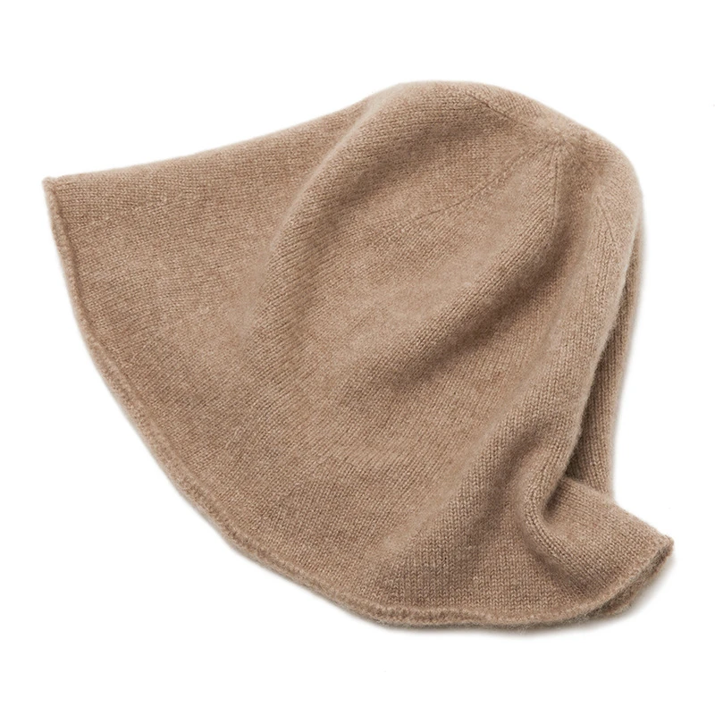 羊绒帽子女100纯山羊绒2023秋冬新款平面卷边保暖针织渔夫帽百搭