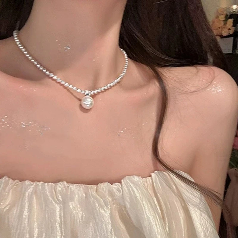 合金仿珍珠项链 【怦然心动】NK-218锆石珍珠吊坠项链轻奢百搭复古