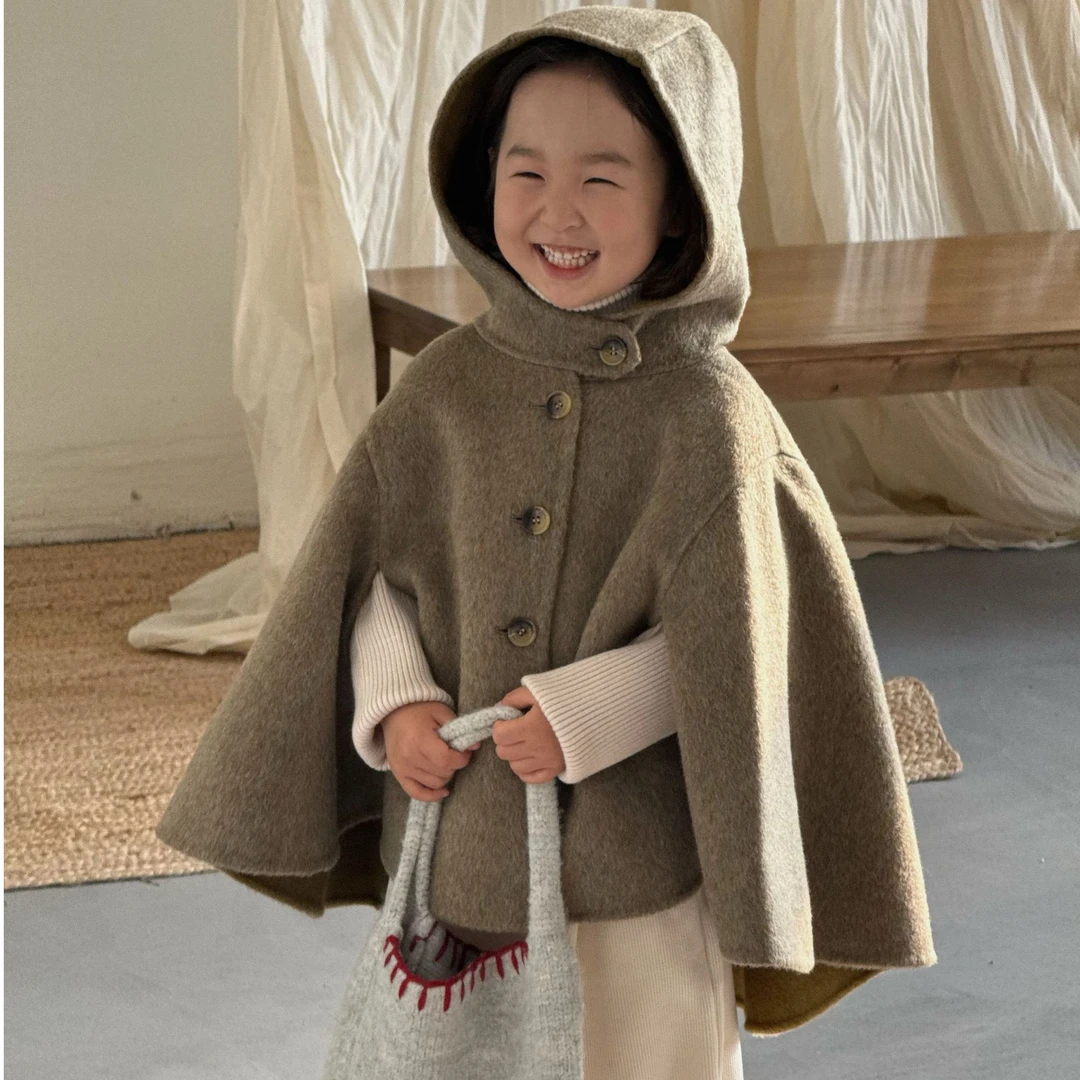 FLOURISHING CAT|冬季韩系小斗篷双面羊毛大衣连帽款时尚百搭童装