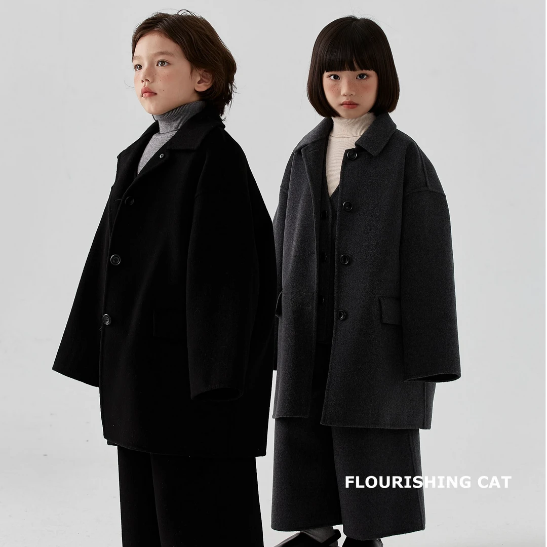 FLOURISHING CAT|三件套男童女童冬款纯色秋冬季纯羊毛大衣外套