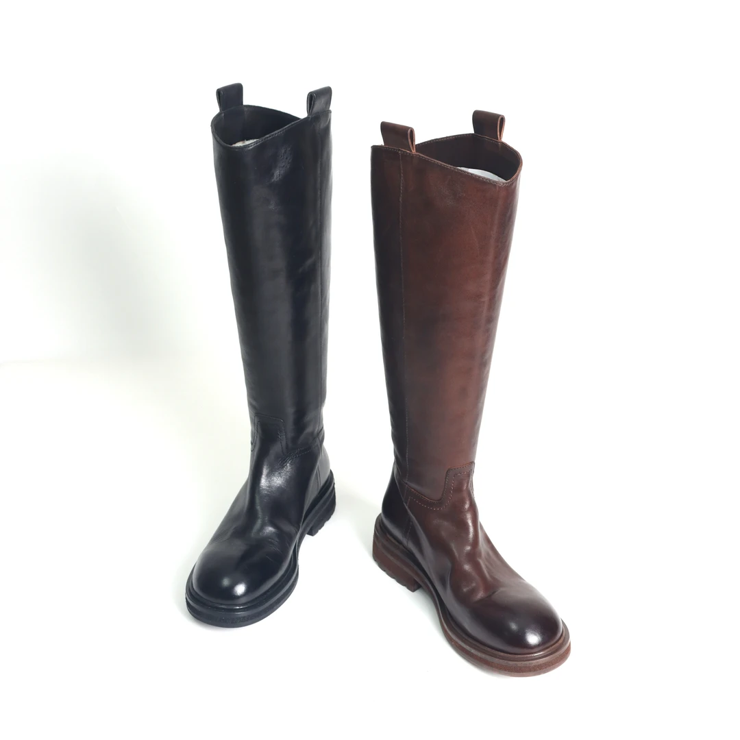 复古长靴不过膝秋冬增高厚底后拉链高筒靴女马皮骑士靴3372-1