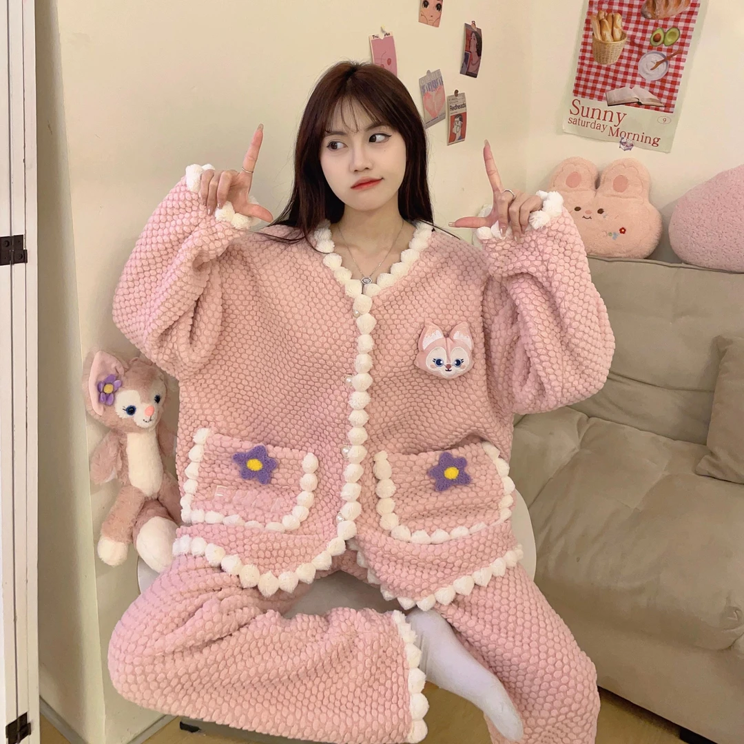 4号.【指定编码拍下】玫瑰绒高品睡衣 两件套秋冬格子家居服~4号