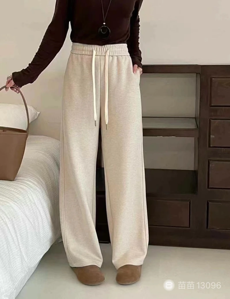 2024秋冬高腰宽松显瘦垂感加绒直筒裤