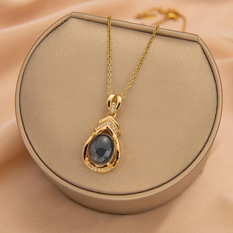 钛钢吊坠 百搭水滴项链感温石饰品女士高级感气质奢华吊坠520礼物