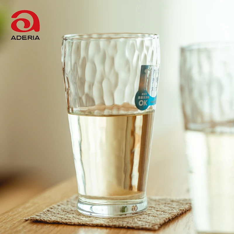 aderia玻璃杯日本进口石冢硝子冷饮啤酒杯子不规则锤目纹家用水杯