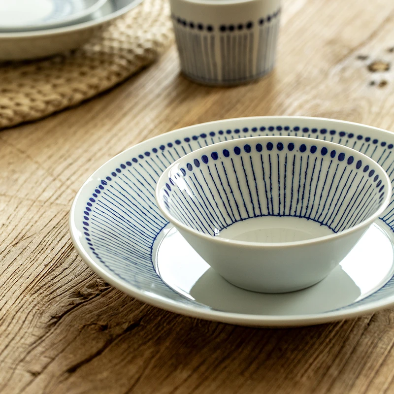 日本进口深盘苍十草陶瓷釉下彩拉面碗意面菜碟美浓烧餐具家用盘子