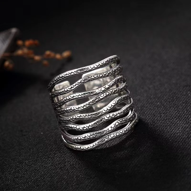 925银戒指 多层线条连理枝戒指