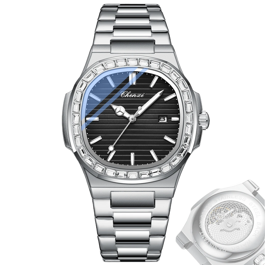 鹦鹉螺黑面男士时尚潮流大气高端腕表日历款防水个性经典奢华镶钻