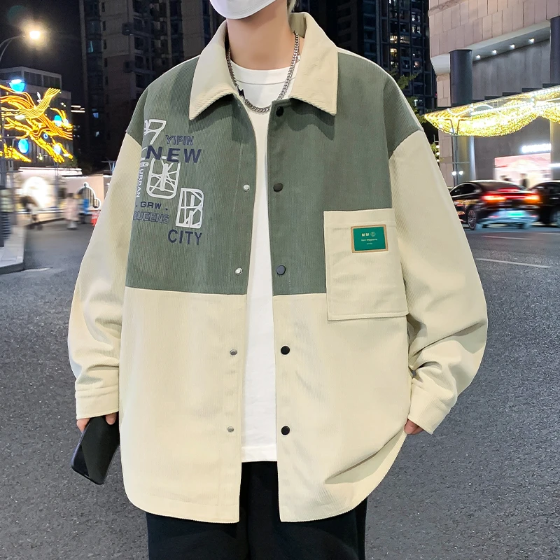 外套男春秋季撞色翻领夹克男士潮流休闲青少年情侣工装外套废土风