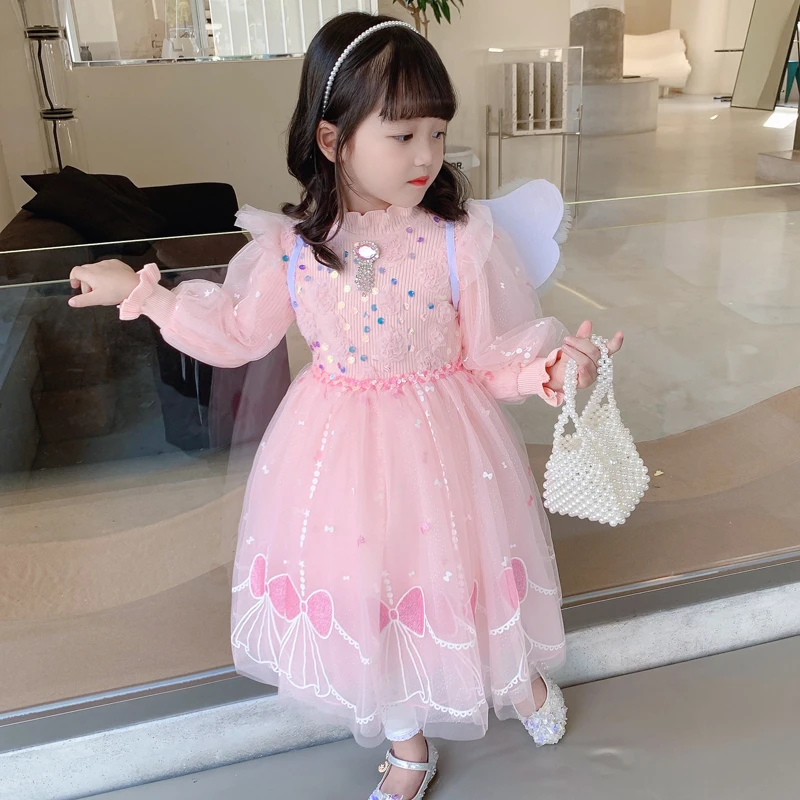 秋冬毛衣爱莎公主裙子女童春秋装冰雪奇缘儿童宝宝生日针织连衣裙