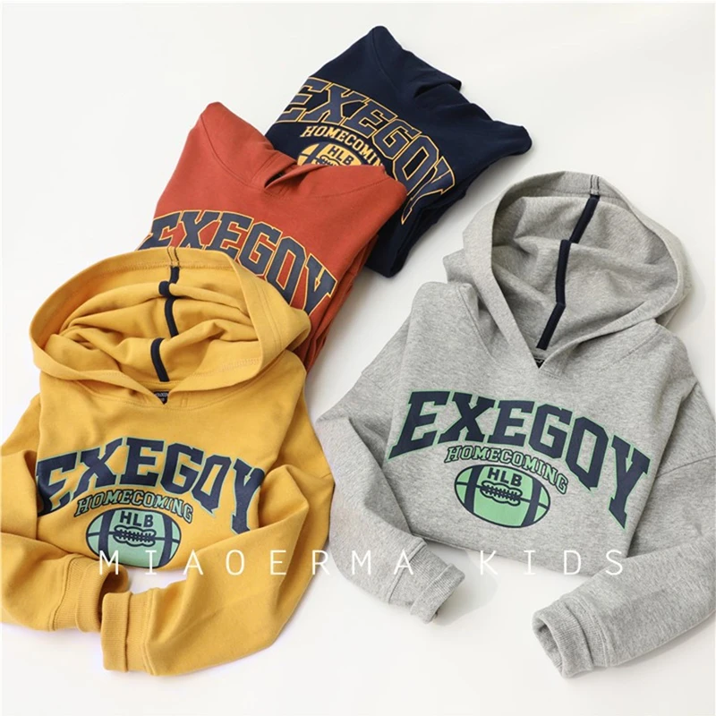 儿童连帽套头洋气卫衣男童宽松时尚百搭休闲打底衫宝宝连帽卫衣