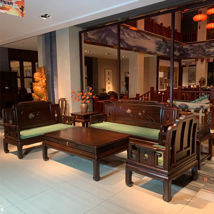 黑紫檀荷檀沙发六件套新古典（占地面积330*210）