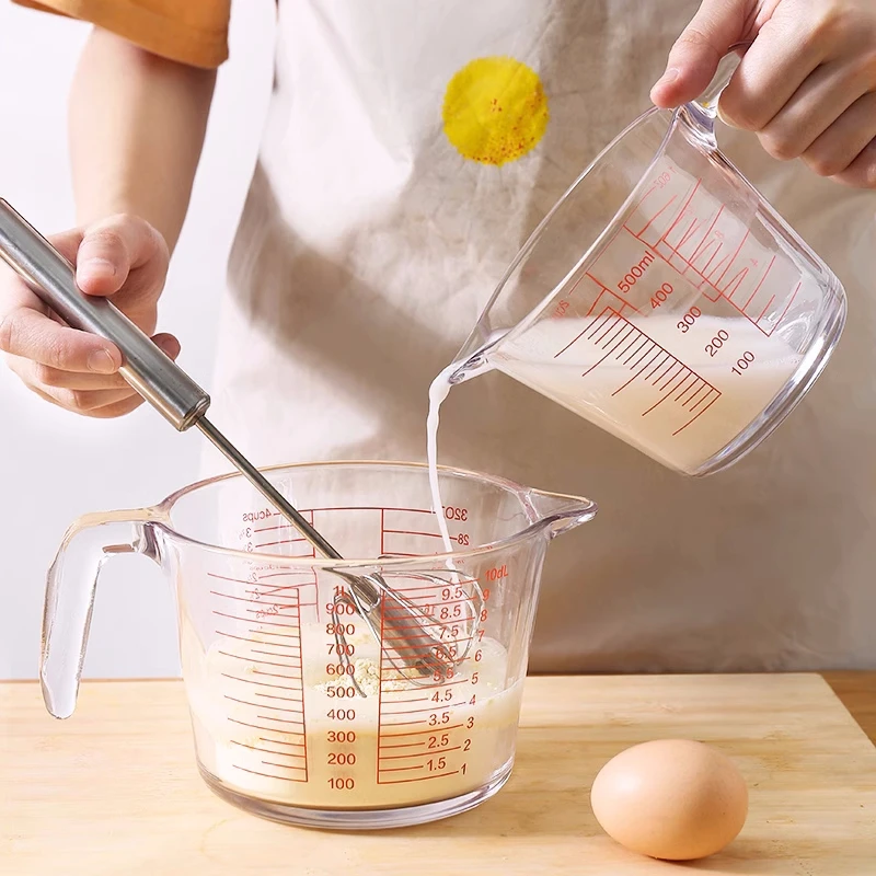 牛奶杯加厚带刻度耐热玻璃杯子微波炉加热烘焙量杯手持打蛋杯