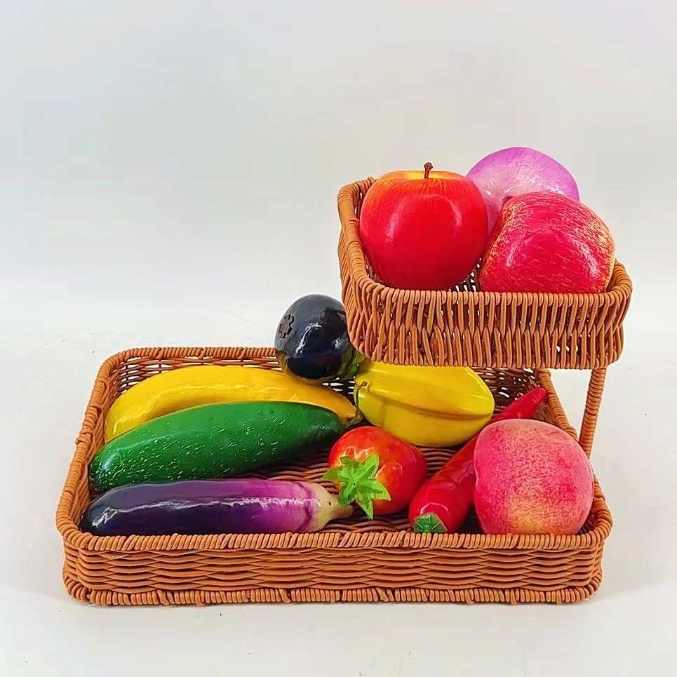 H1棕色手双层工编织收纳盒架子篮子