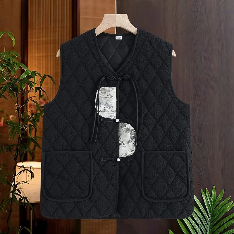 秋冬新款妈妈中式国风洋气棉服马甲中老年宽松坎肩保暖上衣背心