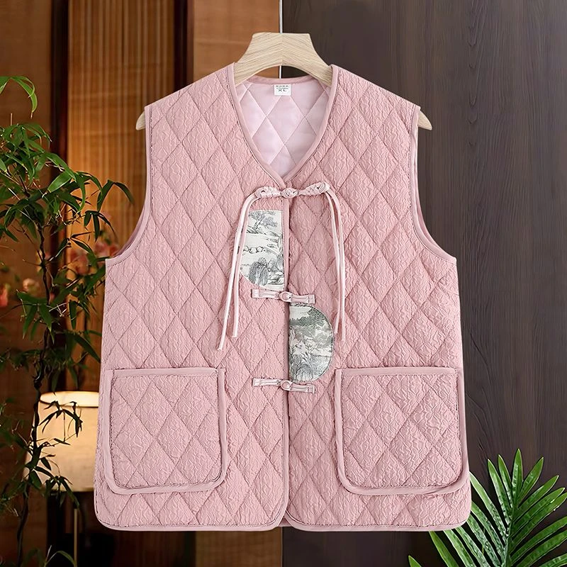 秋冬新款妈妈中式国风洋气棉服马甲中老年宽松坎肩保暖上衣背心