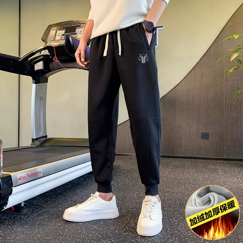 龙年刺绣束脚卫裤男运动裤男2023秋冬新款哈伦裤子加绒休闲长裤男