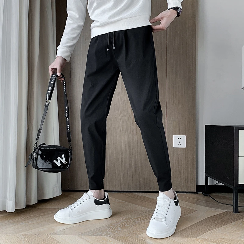 痞帅休闲裤男款修身百搭小脚裤2025秋冬束脚裤男士潮牌百搭黑裤男