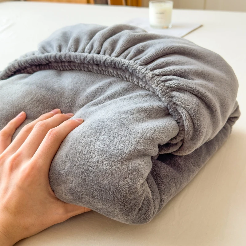 新款纯色床笠床罩纯色牛奶绒床笠加绒薄款保暖床套防滑柔软床垫套