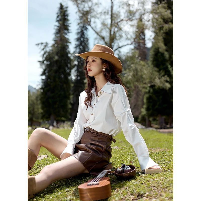 谜秀法式气质白色长袖衬衫女2024秋季新款女装百搭通勤衬衣上衣女