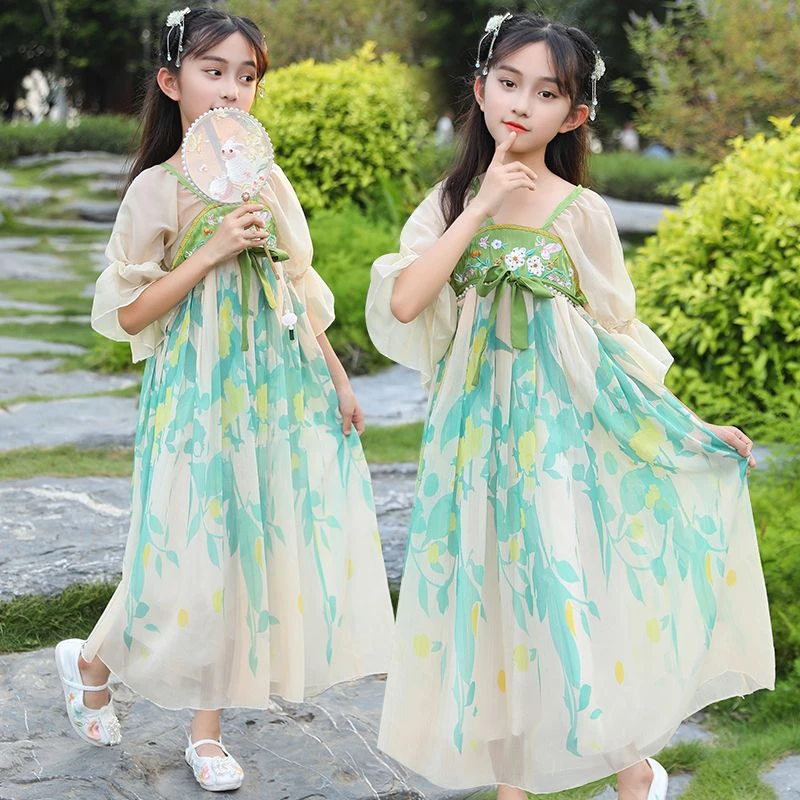 汉服女童古装中国风公主连衣裙新款大童女孩古风儿童仙女薄款超仙