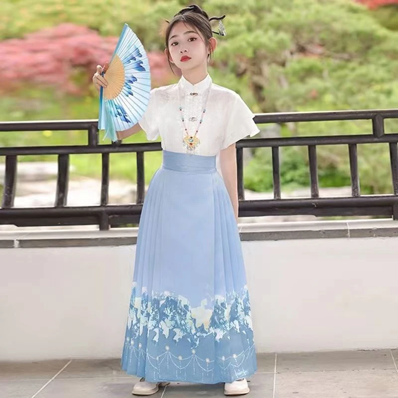 马面裙套装儿童夏季新款女童汉元素中国风长袖古风明制汉服民国风