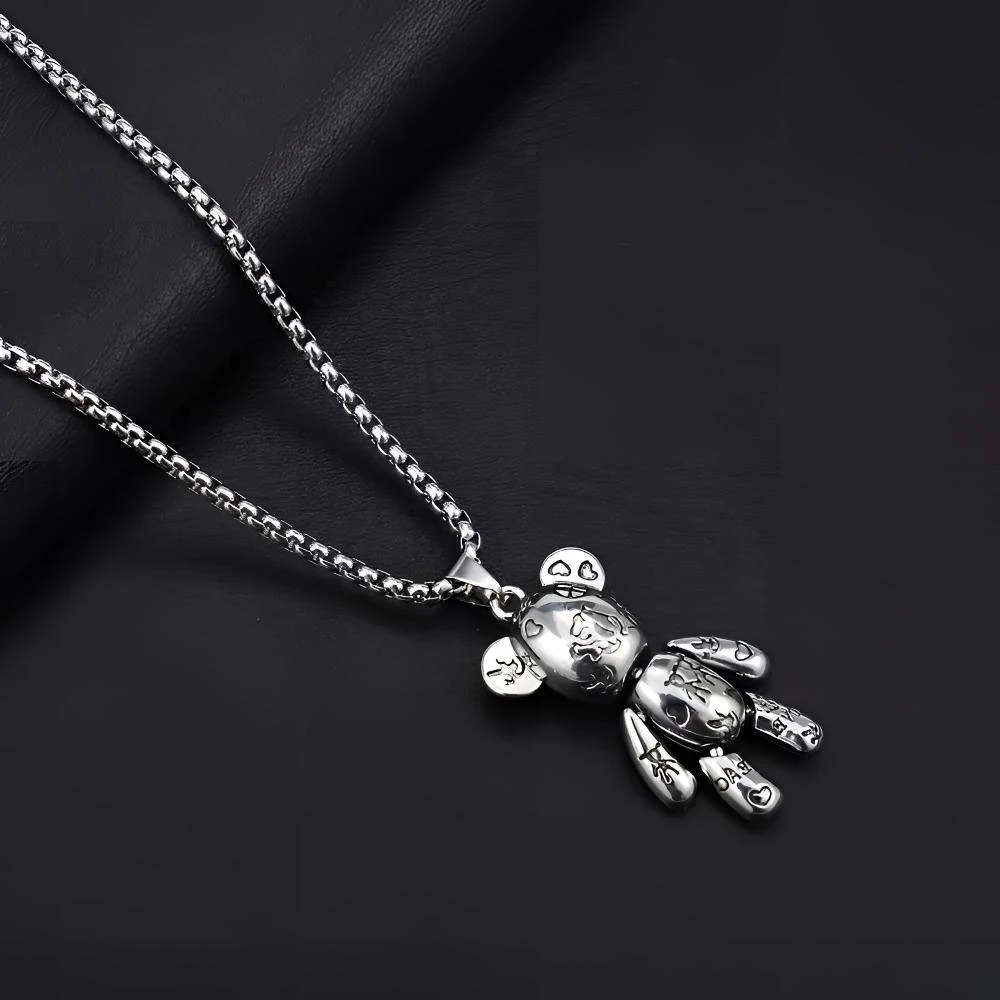 钛钢项链 潮款长款暴力熊吊坠 配钛钢项链 时尚可爱个性ins情侣