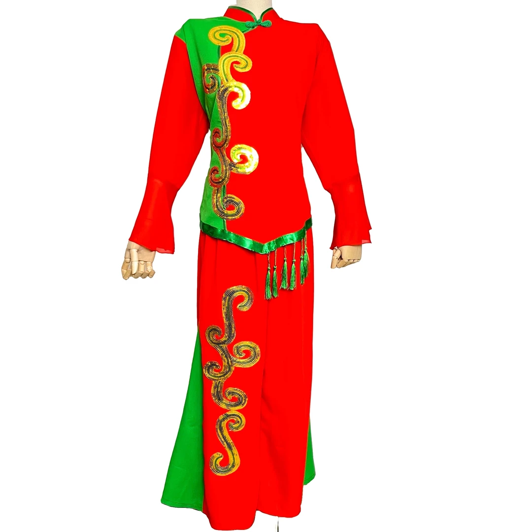 高级软麻打鼓服广场舞秧歌服扇子舞腰鼓舞大秧歌锣鼓队大花演出服