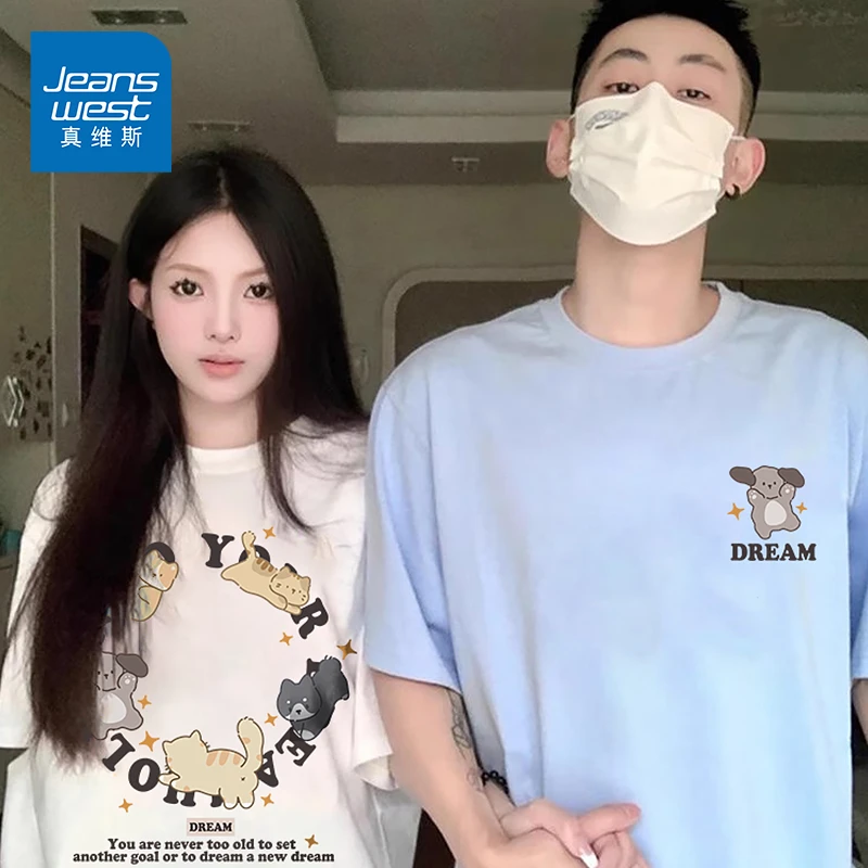 真维斯潮牌情侣装2024夏季新款短袖t恤男女小众设计高级感上衣潮