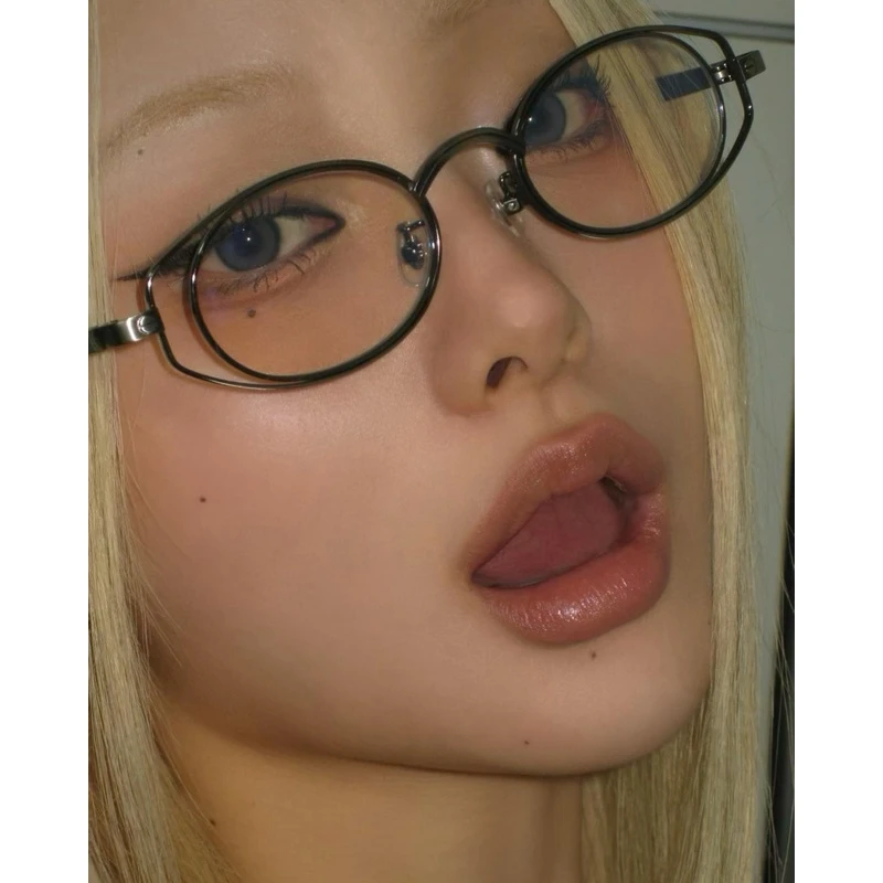 404的店韩版复古双圈金属近视椭圆半框眼镜不锈钢材质板材配度数