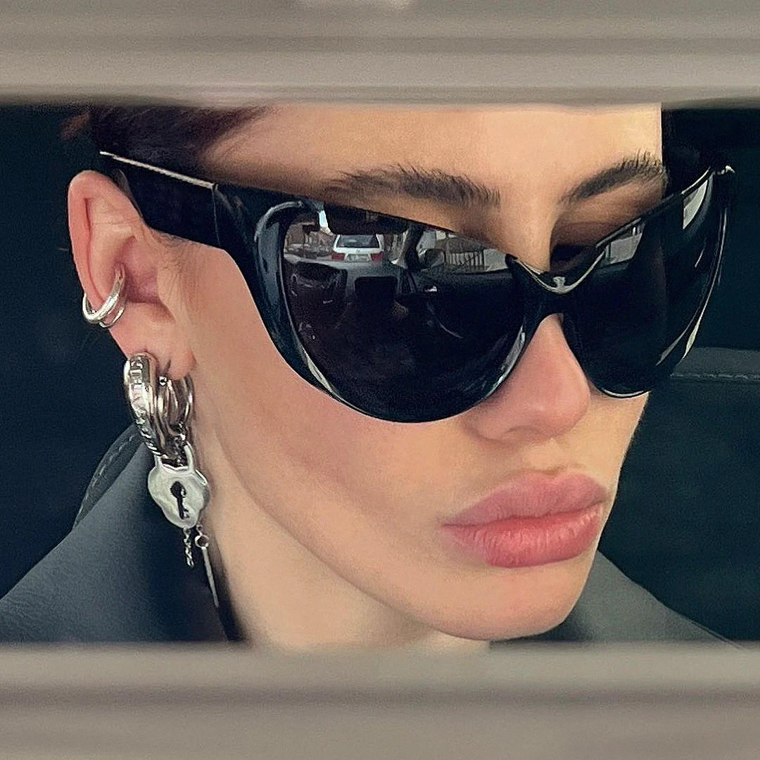 404的店复古时尚半圆墨镜大框时髦凹造型Y2K太阳眼镜男女太阳镜