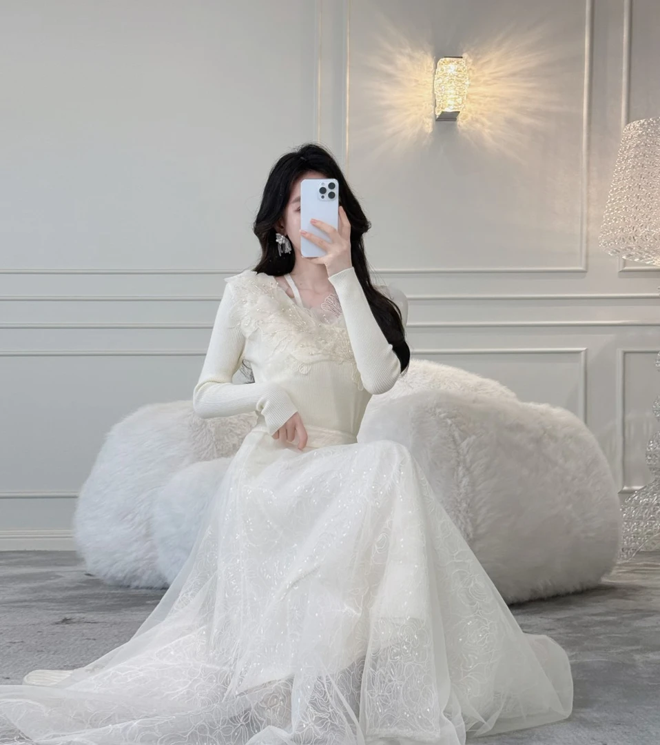 Magic Fuler 米安 【静香花影】法式气质重工花瓣蕾丝刺绣针织上衣