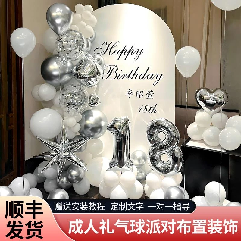 18岁成人礼生日布置气球装饰场景16岁女孩男生主题派对kt板背景墙