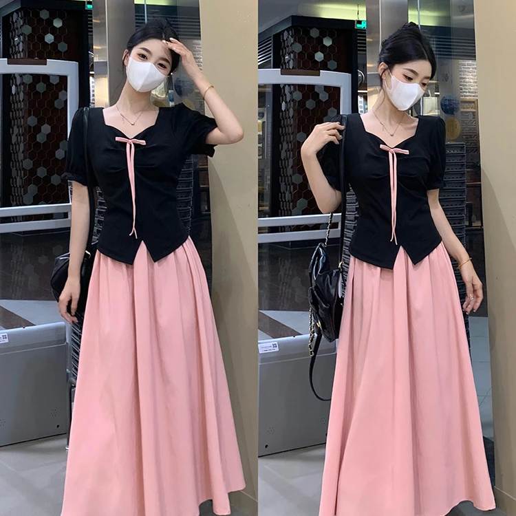 （现货）大码女装夏季新款微胖MM气质显瘦国风假两件连衣裙女1482