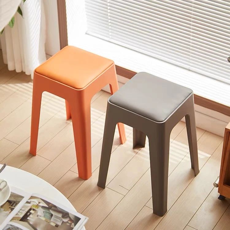 简约高脚凳子塑料凳皮革坐垫家用大人结实客厅餐桌吃饭防滑凳叠放