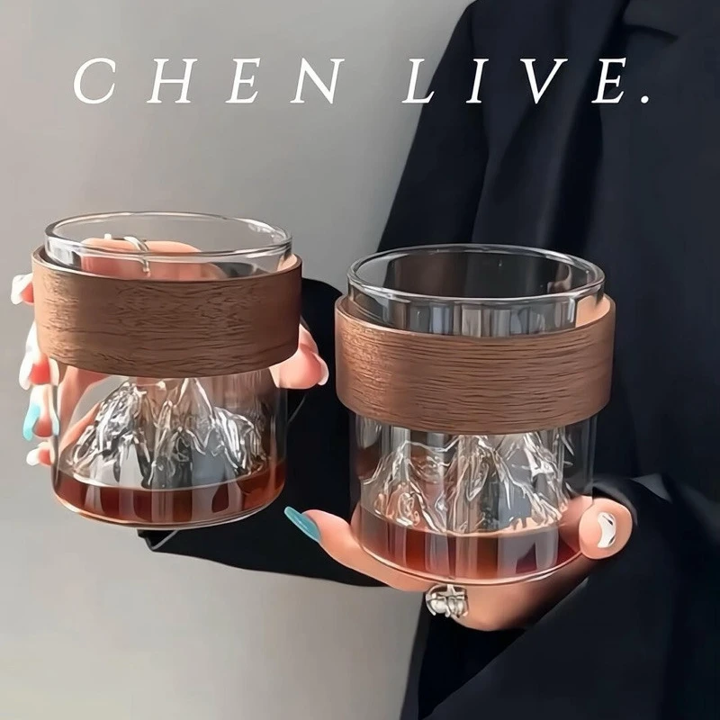 中式风咖啡杯 观山杯冰美式拿铁咖啡杯防烫耐高温水杯饮品玻璃杯