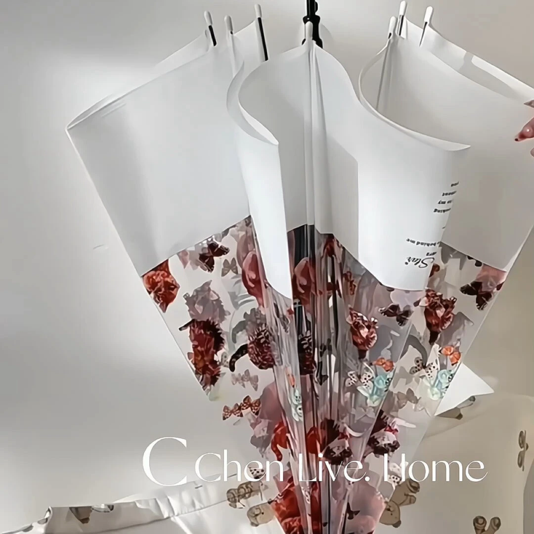 复古油画透明雨伞蝴蝶猫咪透明女神可爱浪漫卡通长把伞自动成人伞