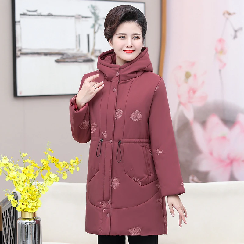 妈妈羽绒棉服中老年女装加肥棉衣冬季外套中长棉袄有大码205