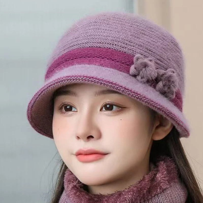 中老年人帽子冬天老人奶奶妈妈保暖冬季加厚针织毛线帽兔毛老太太