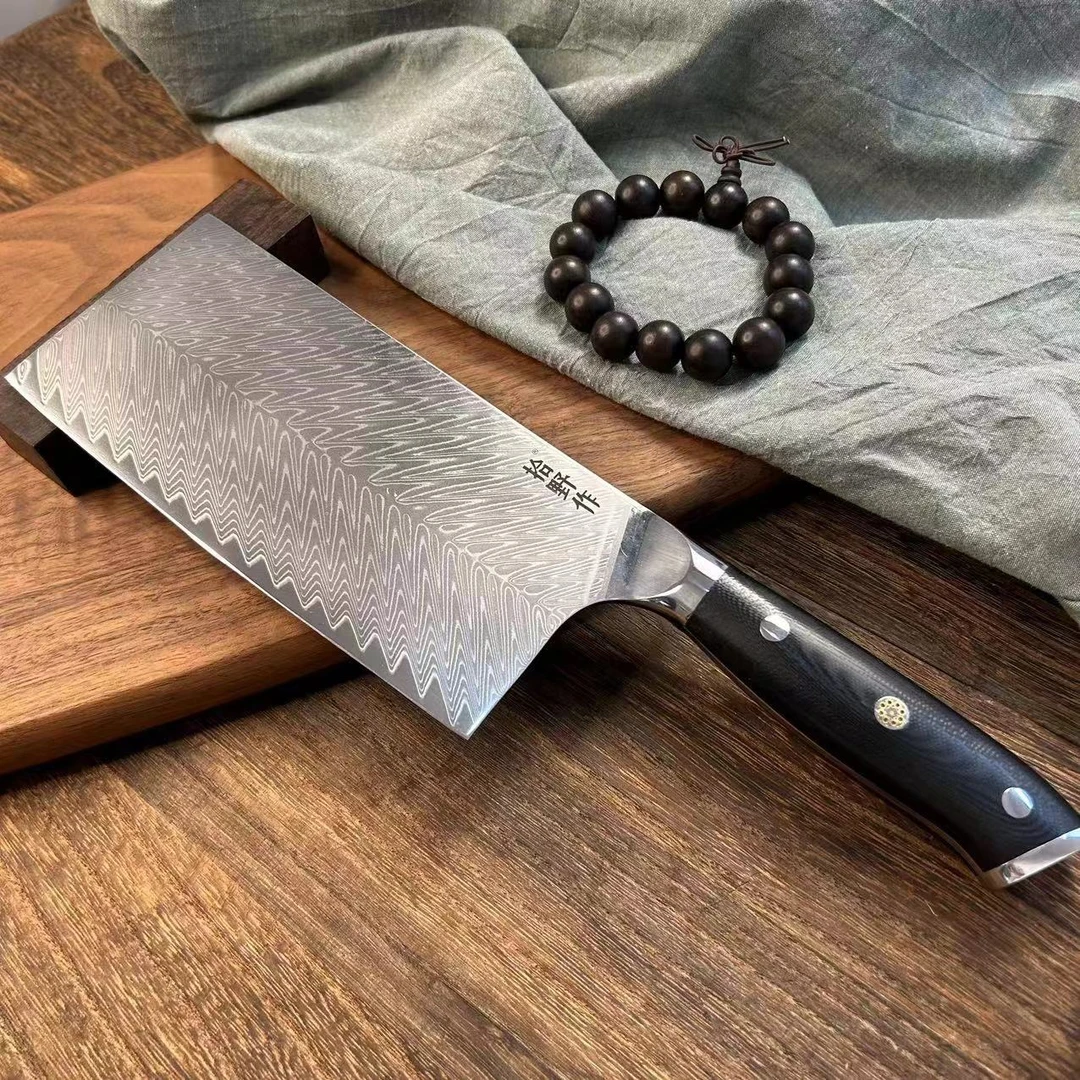 鱼骨纹大马士革切菜刀家用锋利厨师专用切肉切片刀具厨房