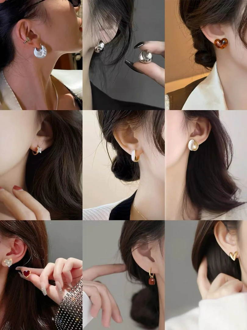 铜合金合成锆石耳饰 气质百搭设计感复古法式小众耳钉4999