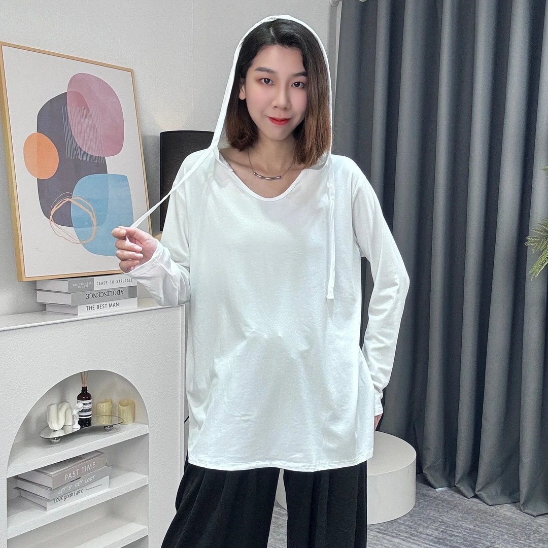 秋季新款纯色大版型宽松女款T恤纯色休闲大码帽衫G820