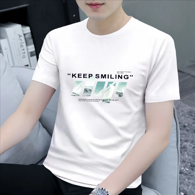 圆领休闲男士短袖禅意潮流新款修身男装男生白色半袖t恤衣服男装