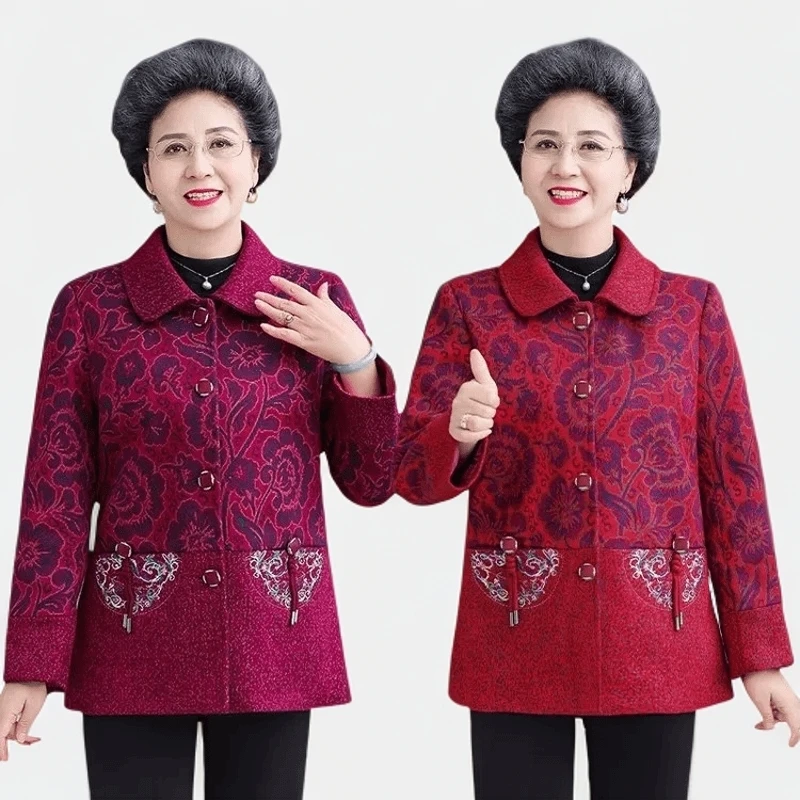 奶奶秋装外套60岁妈妈大码女老人上衣70老太太秋冬加绒加厚衣服80