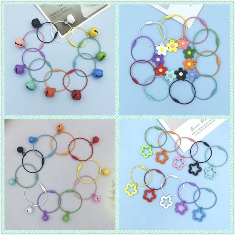 新款彩色diy手工铃铛钥匙扣彩色烤漆钢丝圈书包挂件闺蜜礼物批发